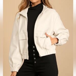 Atomic Off White Vegan Leather Bomber Jacket  XS